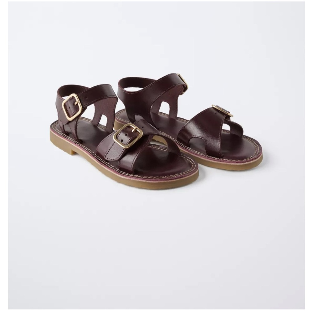 Zara leather sandals with buckle girls size 1 new brown